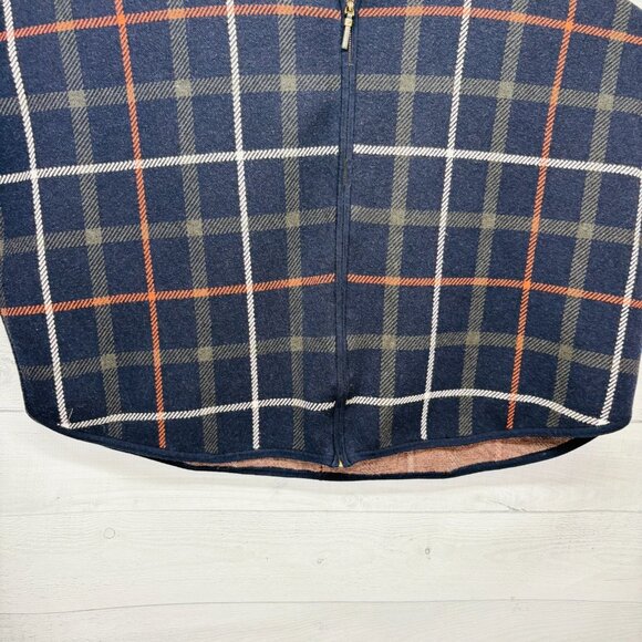 Tahari Plaid Zip Front Poncho Cape Sweater Knit Navy Multicolor Women’s S/M - Picture 6 of 15